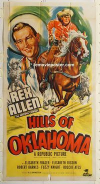 b717 HILLS OF OKLAHOMA three-sheet movie poster '50 Rex Allen western!