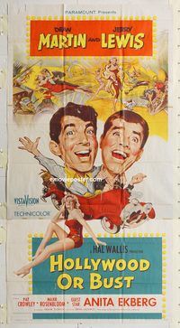 b719 HOLLYWOOD OR BUST three-sheet movie poster '56 Dean Martin, Jerry Lewis