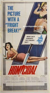 b721 HOMICIDAL three-sheet movie poster '61 William Castle horror!