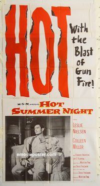 b724 HOT SUMMER NIGHT three-sheet movie poster '56 Leslie Nielsen, Miller