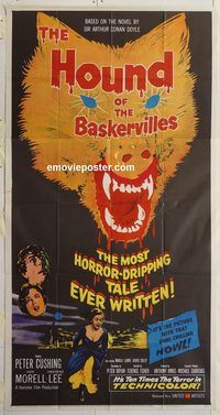 b725 HOUND OF THE BASKERVILLES three-sheet movie poster '59 great image!