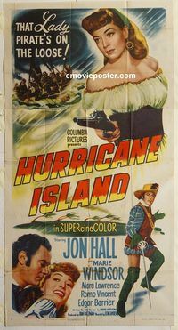 b728 HURRICANE ISLAND three-sheet movie poster '51 Jon Hall, Marie Windsor