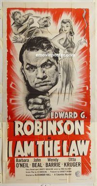 b729 I AM THE LAW three-sheet movie poster R55 Edward G. Robinson
