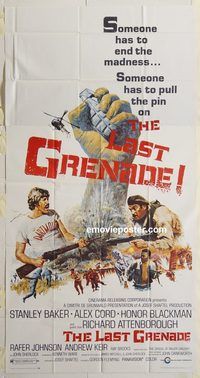 b764 LAST GRENADE three-sheet movie poster '70 cool war image!