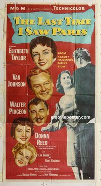 b766 LAST TIME I SAW PARIS three-sheet movie poster '54 Elizabeth Taylor