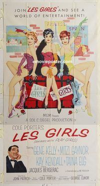 b767 LES GIRLS three-sheet movie poster '57 Gene Kelly, Mitzi Gaynor