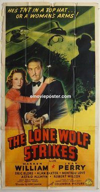 b773 LONE WOLF STRIKES three-sheet movie poster '40 suave Warren William!