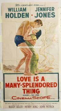 b777 LOVE IS A MANY-SPLENDORED THING three-sheet movie poster '55 Holden
