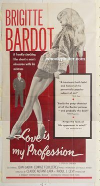 b778 LOVE IS MY PROFESSION three-sheet movie poster '59 Brigitte Bardot