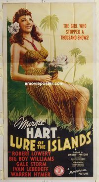b781 LURE OF THE ISLANDS three-sheet movie poster '42 full-length Margie Hart