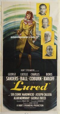 b782 LURED three-sheet movie poster '47 Lucille Ball, George Sanders