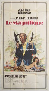 b789 MAGNIFICENT ONE three-sheet movie poster '74 Jean-Paul Belmondo, Bisset