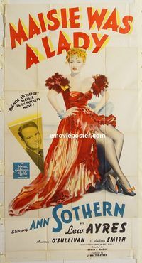 b790 MAISIE three-sheet movie poster '39 Ann Sothern, Maisie Was A Lady!