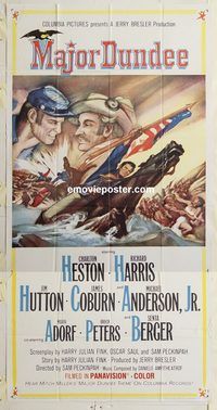b791 MAJOR DUNDEE three-sheet movie poster '65 Heston, Richard Harris
