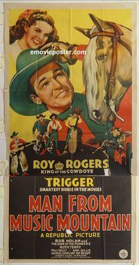 b792 MAN FROM MUSIC MOUNTAIN three-sheet movie poster '43 Roy Rogers