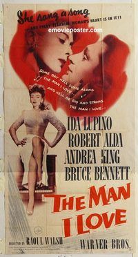 b793 MAN I LOVE three-sheet movie poster '47 Ida Lupino, Robert Alda
