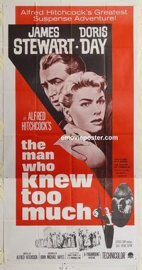 b798 MAN WHO KNEW TOO MUCH three-sheet movie poster R60s Jimmy Stewart