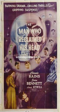 b799 MAN WHO RECLAIMED HIS HEAD three-sheet movie poster R48 Claude Rains