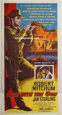 b801 MAN WITH THE GUN three-sheet movie poster '55 Robert Mitchum, Sterling
