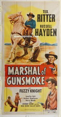 b804 MARSHAL OF GUNSMOKE three-sheet movie poster R47 Tex Ritter, Hayden