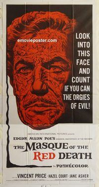 b806 MASQUE OF THE RED DEATH three-sheet movie poster '64 Vincent Price