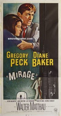 b813 MIRAGE three-sheet movie poster '65 Gregory Peck, Diane Baker