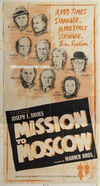 b815 MISSION TO MOSCOW three-sheet movie poster '43 Walter Huston, Curtiz