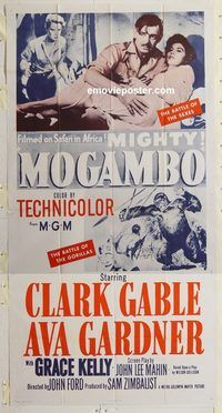 b818 MOGAMBO three-sheet movie poster R60s Clark Gable, Ava Gardner, Kelly