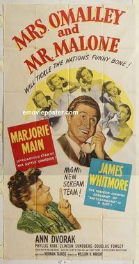 b821 MRS O'MALLEY & MR MALONE three-sheet movie poster '51 Marjorie Main
