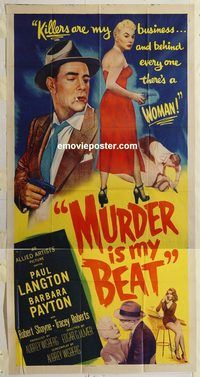 b822 MURDER IS MY BEAT three-sheet movie poster '55 Edgar Ulmer film noir!