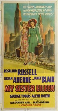 b825 MY SISTER EILEEN three-sheet movie poster '42 Rosalind Russell