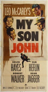 b826 MY SON JOHN three-sheet movie poster '52 Robert Walker, Van Heflin