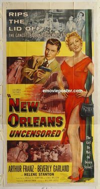 b831 NEW ORLEANS UNCENSORED three-sheet movie poster '54 Beverly Garland