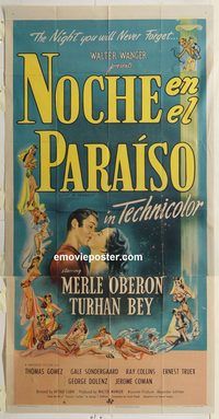 b833 NIGHT IN PARADISE Spanish three-sheet movie poster '45 Oberon, Bey
