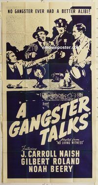 b834 NO LIVING WITNESS three-sheet movie poster R40s A Gangster Talks!