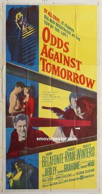 b837 ODDS AGAINST TOMORROW three-sheet movie poster '59 Belafonte, Ryan