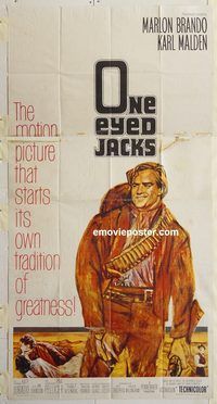 b840 ONE EYED JACKS three-sheet movie poster '61 Marlon Brando, Karl Malden