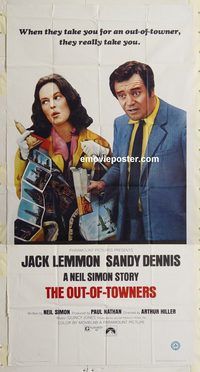 b845 OUT-OF-TOWNERS three-sheet movie poster '70 Jack Lemmon, Sandy Dennis