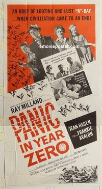 b848 PANIC IN YEAR ZERO three-sheet movie poster '62 Ray Milland, Hagen