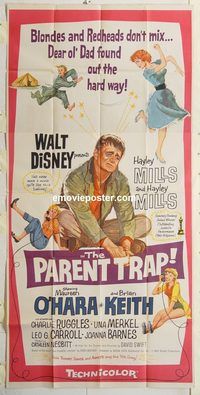 b852 PARENT TRAP three-sheet movie poster '61 Hayley Mills, O'Hara