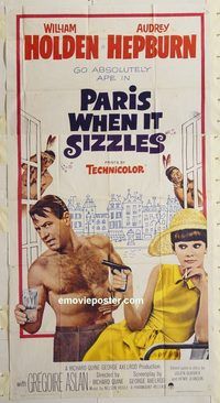 b853 PARIS WHEN IT SIZZLES three-sheet movie poster '64 Audrey Hepburn