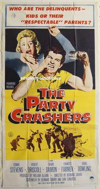 b854 PARTY CRASHERS three-sheet movie poster '58 Stevens, Frances Farmer