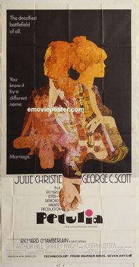 b859 PETULIA three-sheet movie poster '68 Julie Christie, George C Scott
