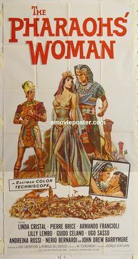 b862 PHARAOH'S WOMAN three-sheet movie poster '61 John Barrymore, Cristal