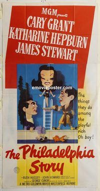 b863 PHILADELPHIA STORY three-sheet movie poster R55 Hepburn, Cary Grant