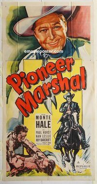 b864 PIONEER MARSHAL three-sheet movie poster '49 Monte Hale western!