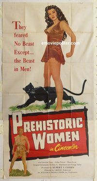 b868 PREHISTORIC WOMEN three-sheet movie poster '50 hot cave babe!