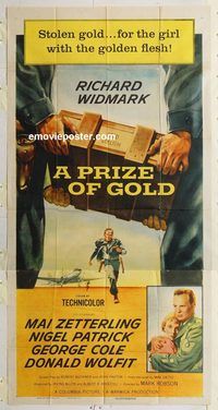 b871 PRIZE OF GOLD three-sheet movie poster '55 Richard Widmark, Zetterling