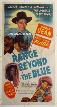 b876 RANGE BEYOND THE BLUE three-sheet movie poster '47 Eddie Dean