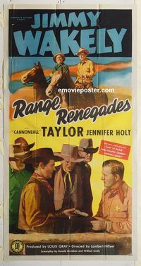 b877 RANGE RENEGADES three-sheet movie poster '48 Jimmy Wakely, western!